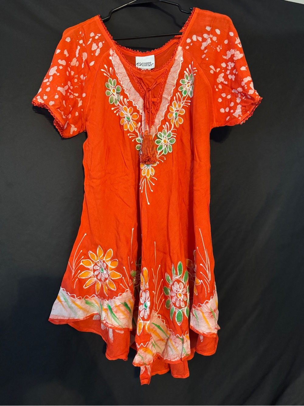 Orange Floral Embroidered Mini Dress - Women's